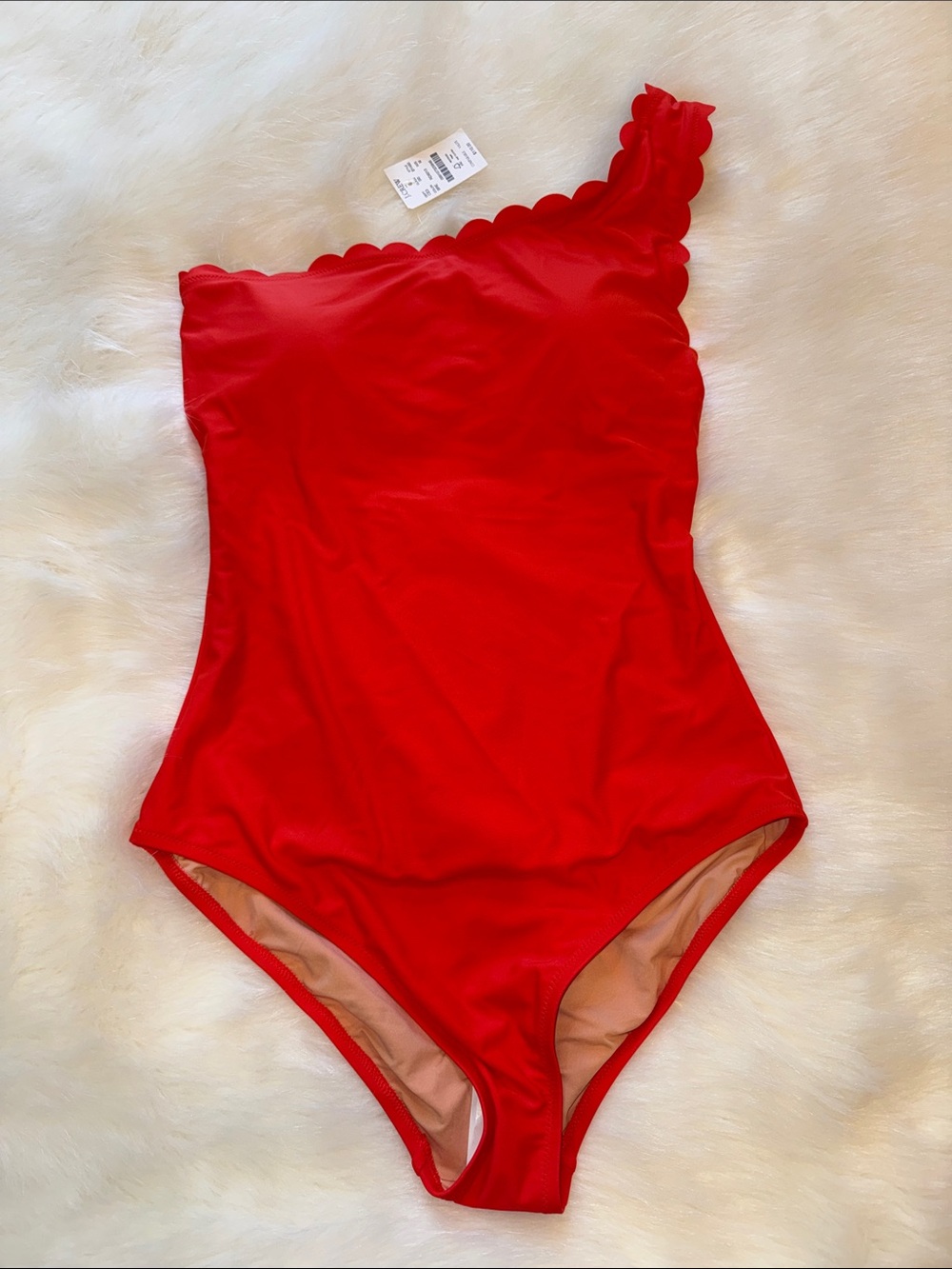 NWT! J. Crew women’s Red One-Shoulder Scalloped-Edge  One-Piece  size medium